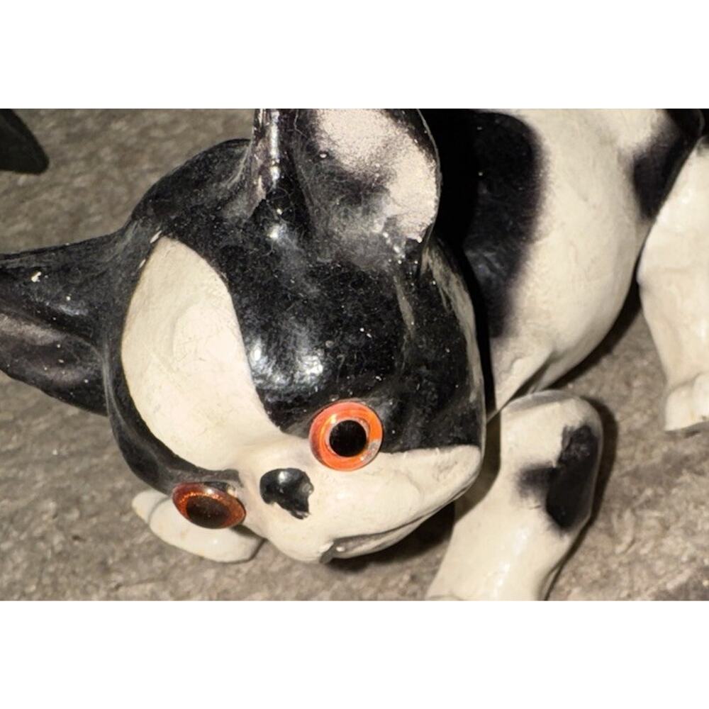 Vintage Bulldog Nodding Dog Figurine Articulated Bobble Head Glass Eyes 5” - Picture 2 of 10